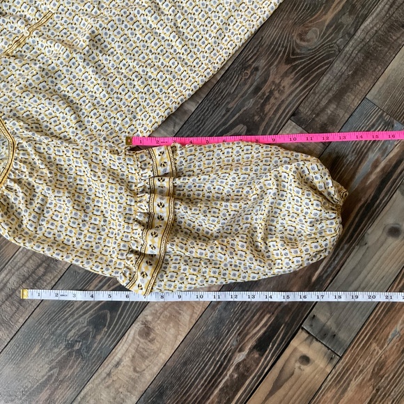 Max Studio Sheer Blouse Ruffle Balloon Bubble Sleeve Floral Boho Yellow - Picture 6 of 6